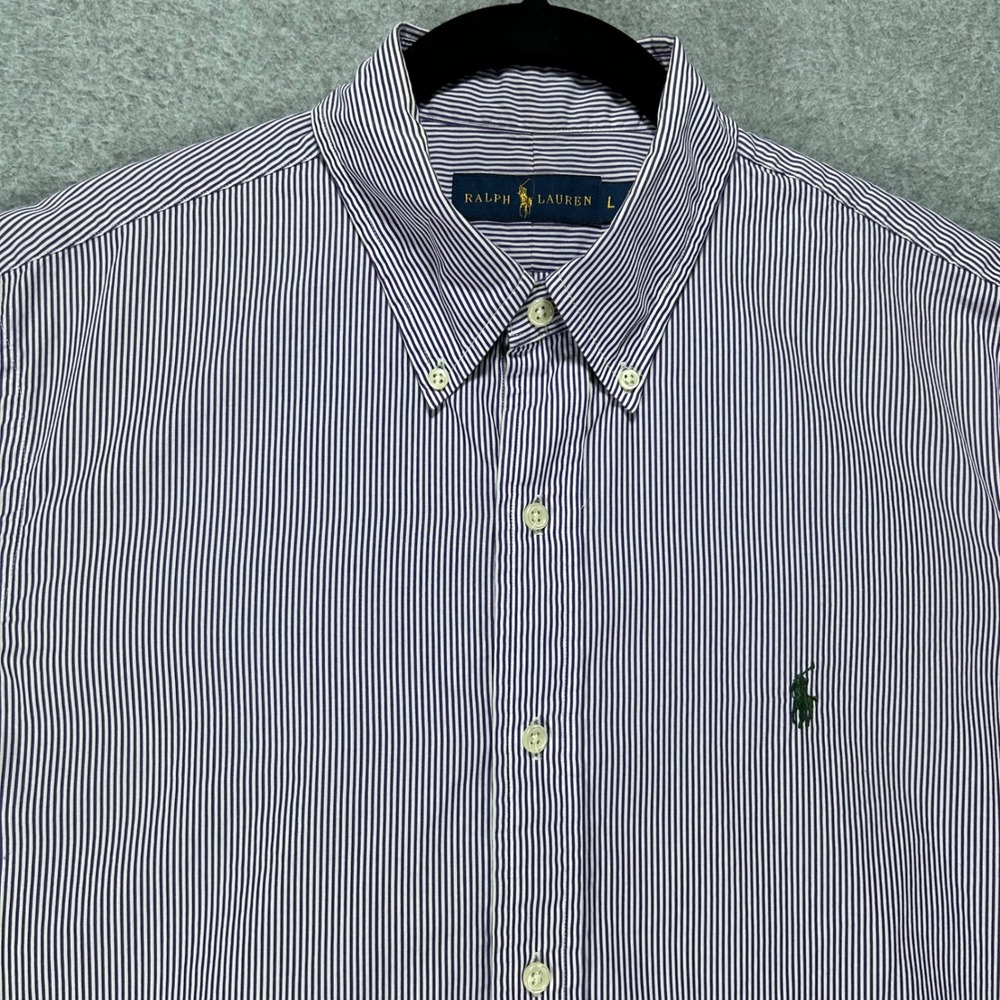 Ralph Lauren Button Down Shirt Mens L Purple White Striped Preppy Classic